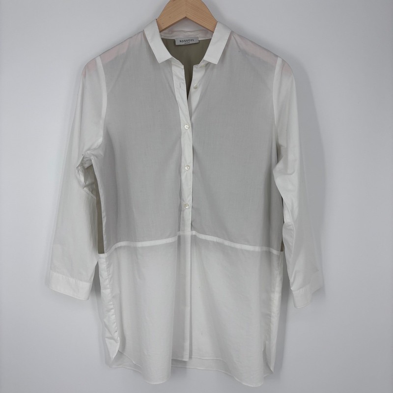 Rosso35 Button Down Shirt Womens 40 White Tan Colorblock Made in Italy Poplin