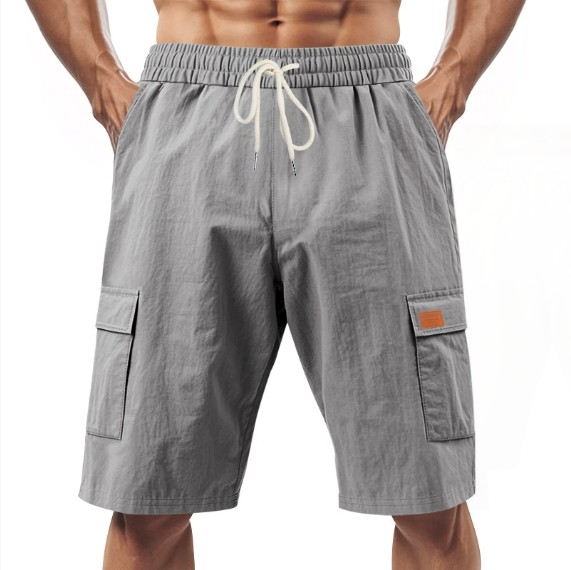 Men's Summer Loose Sports And Leisure Solid Color Linen Drawstring Shorts gallery