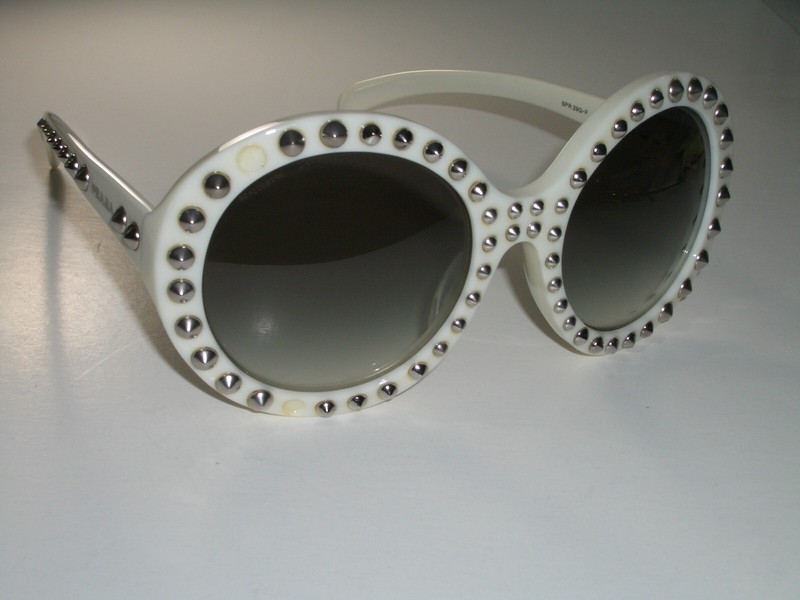 LADIES PRADA SPR 29Q-F 56[]21 7S3-0A7 140 GRAY TONE LARGE WHITE ROUND SUNGLASSES gallery