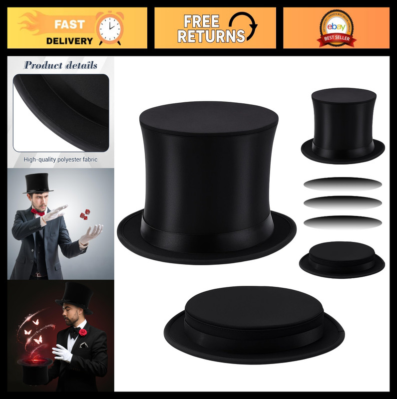 Collapsible Magic Top Hat – Folding Costume Accessory for Halloween Party, Adult