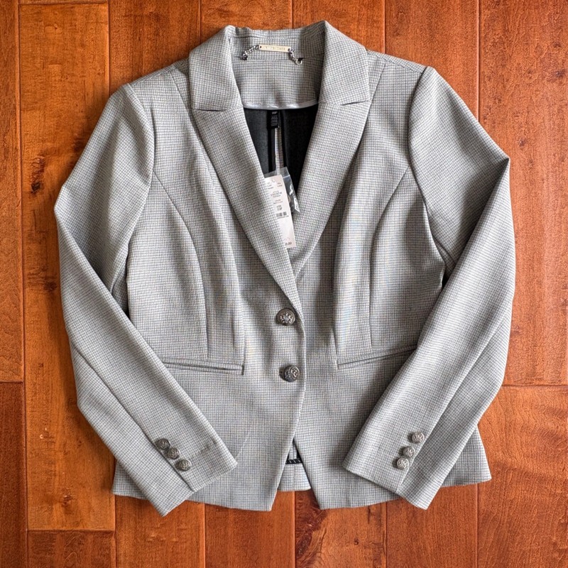 White House Black Market Plaid Blazer, Womens 10P Gray NEW gallery