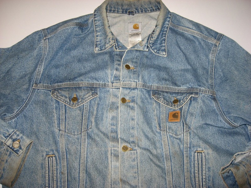 Vintage Carhartt Men's Denim Trucker Jacket XL J12 DST USA Logo on Back gallery