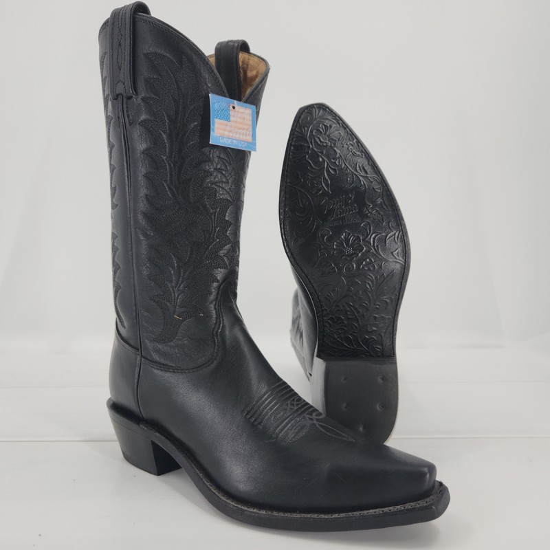 Vintage Tony Lama 1799L Black OL Buck Cowboy Boots Men 7.5B LN Toe USA NOS w/Box