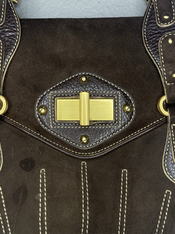 MAXX B. Makowsky Brown Suede & Leather Turn-Lock Bag gallery