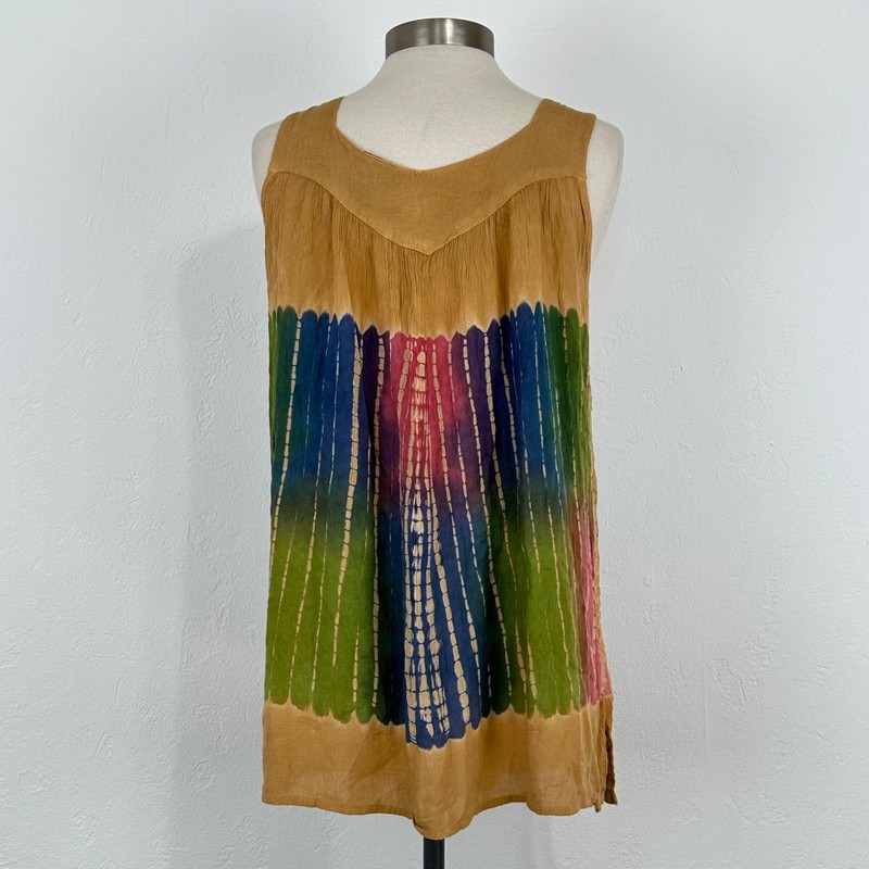 Boho Festival Hippie Psychedelic Tie Dye Top One Size Rainbow Floral Embroidered gallery