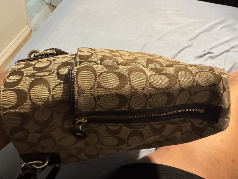 Coach Signature Logo Zip Tote Bag. Brown Tan Large Double Handles Gold HW. gallery