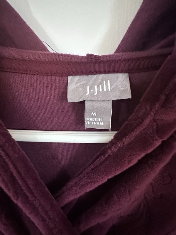 Pure Jill J. Jill Burgundy Velour Hoodie Pullover Sweatshirt Velvet Women Size M gallery