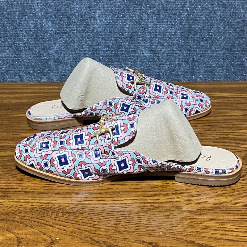 Boden Pink Blue Geometric Tile Print Leather Horsebit Mules Loafers EU38 W7 New gallery