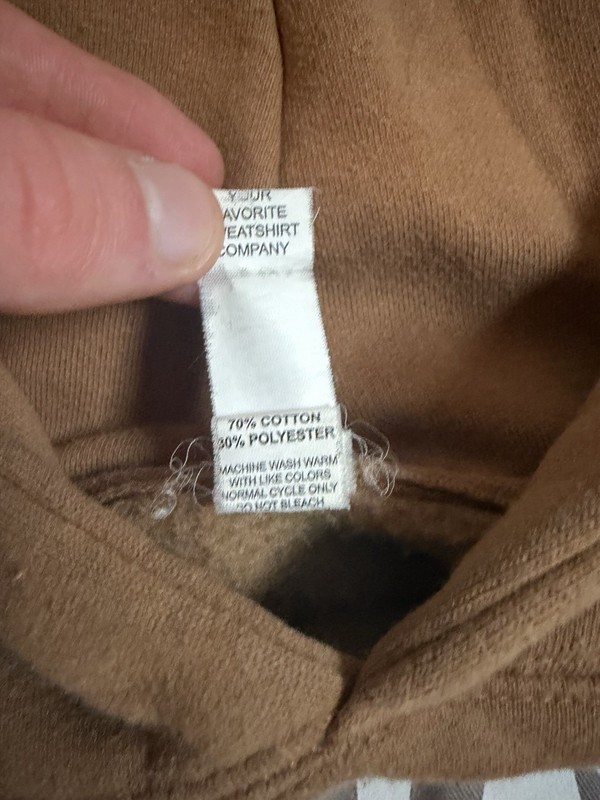 Unknown Factory Men’s L Brown Graphic Fleece Pullover Hoodie Pockets Cotton gallery