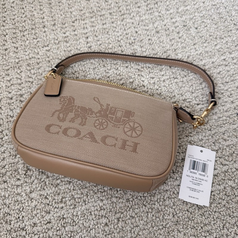 NWT 🍃 COACH Nolita 19 Bag With Horse & Carriage Dark Natural Beige Canvas CAQ18