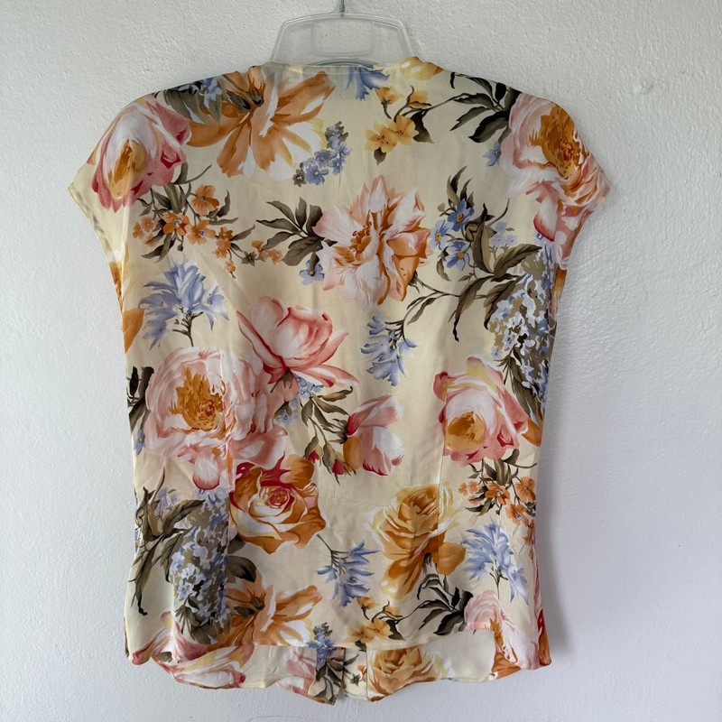 Linda Allard for Ellen Tracy Yellow floral silk blouse size 10 gallery