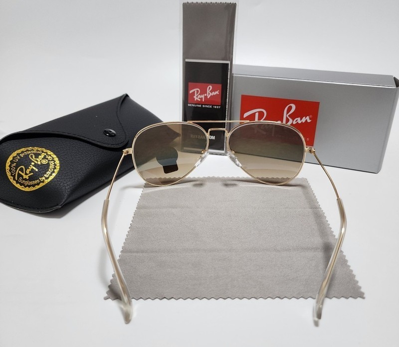 New Ray-Ban RB3025 Aviator Sunglasses Gold Frame Glass Gradient Brown Lens 58mm！ gallery