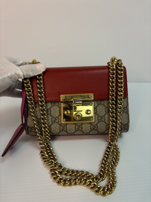 100% Authentic Gucci Small Padlock GG Supreme Canvas and Leather Shoulder Bag