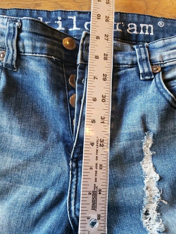 Kilogram Mens Moto Jeans Light Blue Distressed Button Fly Stretch EUC 32 x 32 gallery