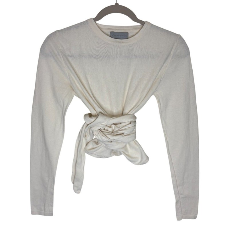 Modern Citizen Stevie Wrap Knit Top Long Sleeve Cream White Minimalist Large