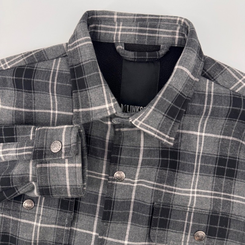 Linksoul Shirt Jacket Mens M Grey Plaid Fleece Lined Snap Front Flannel Shacket