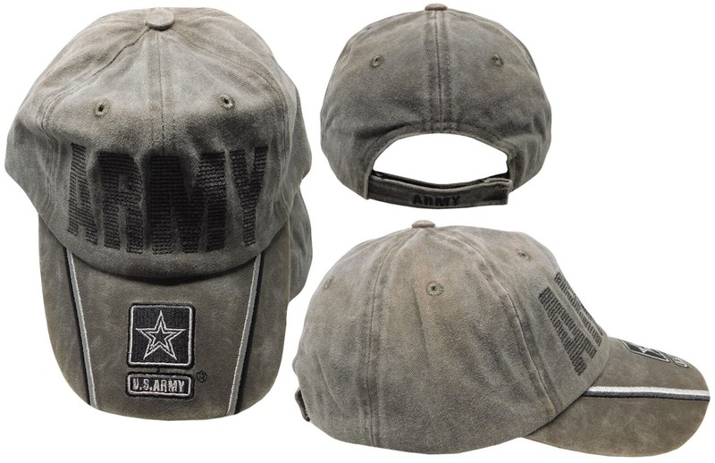 US Army Stitched Hat U.S. Army Star Embroidered On Brim Cap Olive Green LICENSED