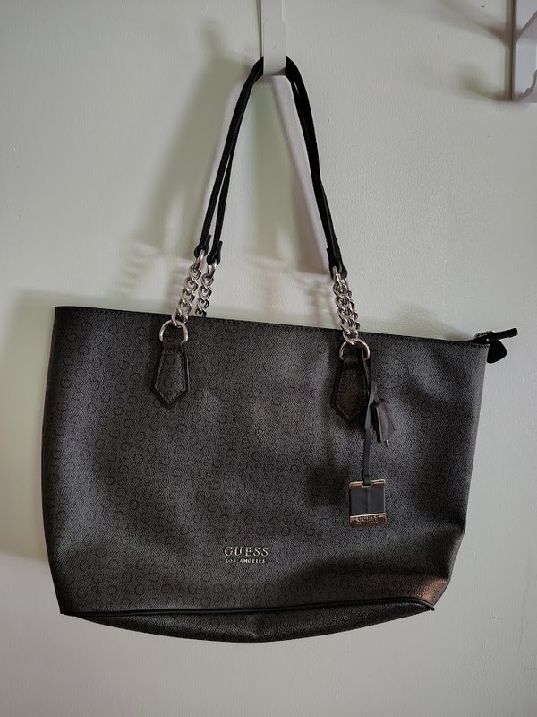 GUESS Cory Signature G Logo Tote Bag – Coal Black Monogram Purse