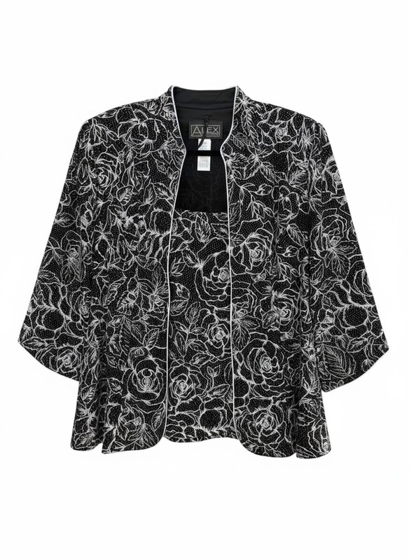 Alex Evenings Black and White Floral Pattern 2-Piece Set Size Large