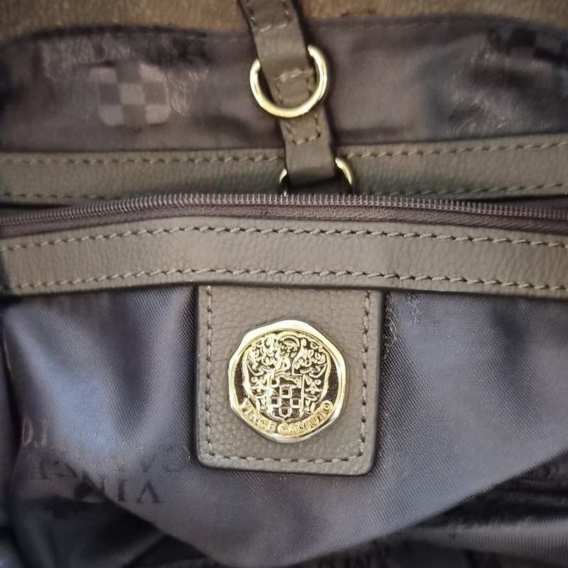 Vince Camuto Gray Shoulder Bag Zip Double Handles Gold Hardware Solid