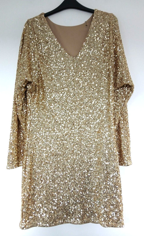 F&F Ladies Fully Sequinned Party/Evening/Occasion Dress in Gold Design, Size 6 gallery