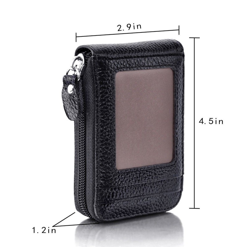 Leather Credit Card Holder RFID-Blocking Zipper Pocket Wallet with ID Window gallery