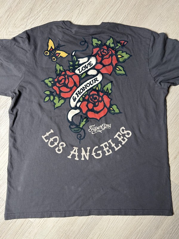 Superdry T Shirt Large Gray Tattoo Graphic Love Honour Los Angeles Pocket Tee L