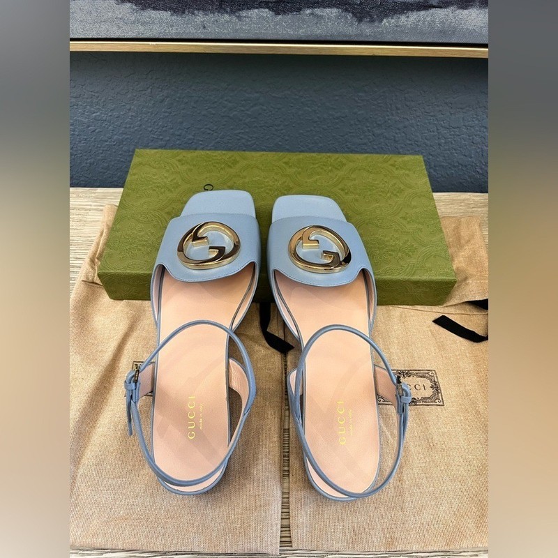 🆕 Gucci Blondie Light Blue Sandals with Gold Accent gallery
