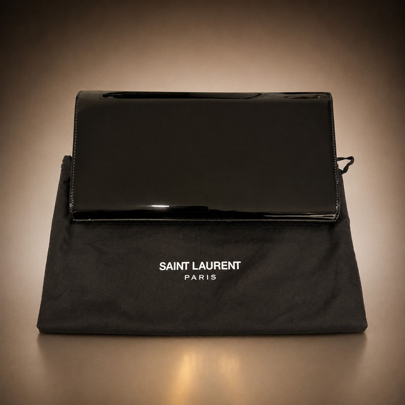 New Saint Laurent Kate Black Clutch Pouch Gold YSL Logo Magnetic Closure$1150 gallery
