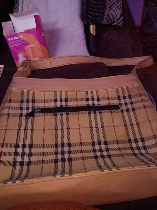 Burberry Haymarket Tote Small Beige Leather