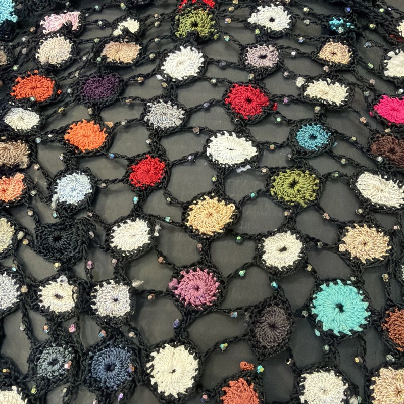 Handmade Crochet Lace Shawl Wrap Scarf Multicolor Rosette Beaded Fringe Boho gallery
