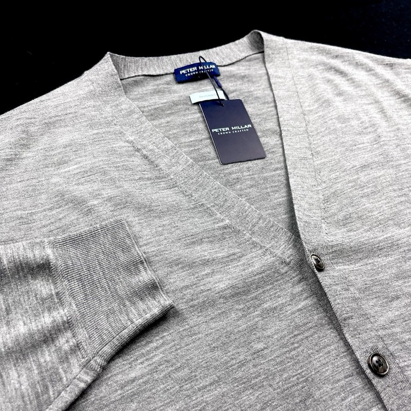 Peter Millar Excursionist Flex Wool Cardigan Sweater Gale Gray XL $350