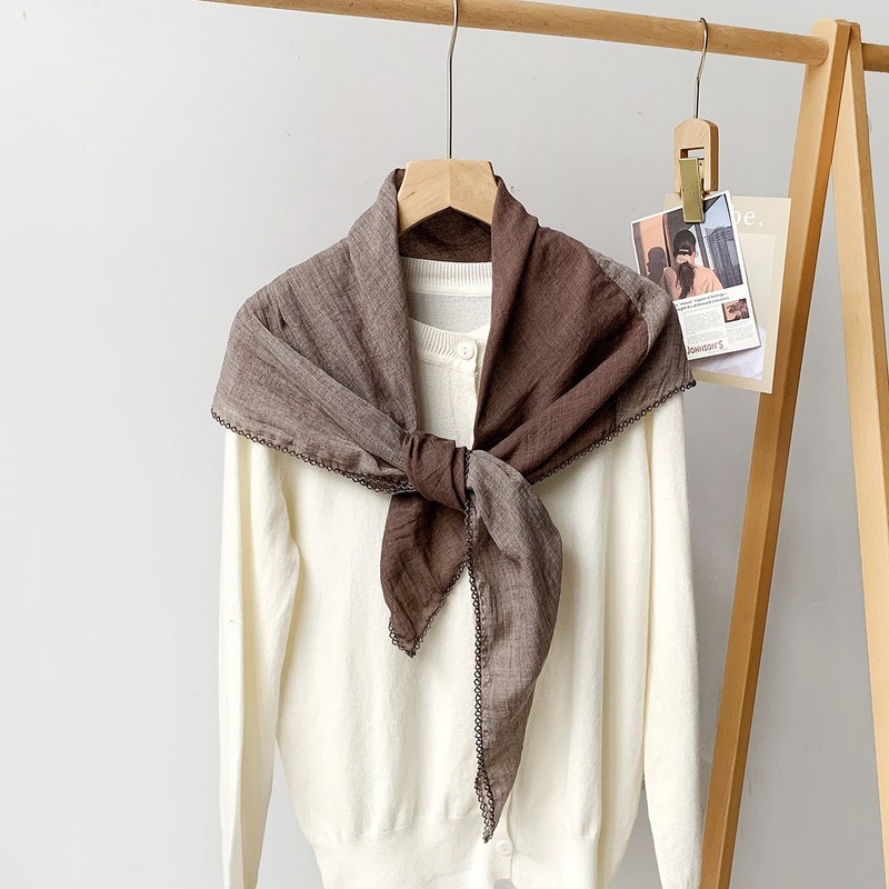 Women’s Color Block Triangular Scarf Cotton Linen Silk Diamond Shaped Neck Wrap