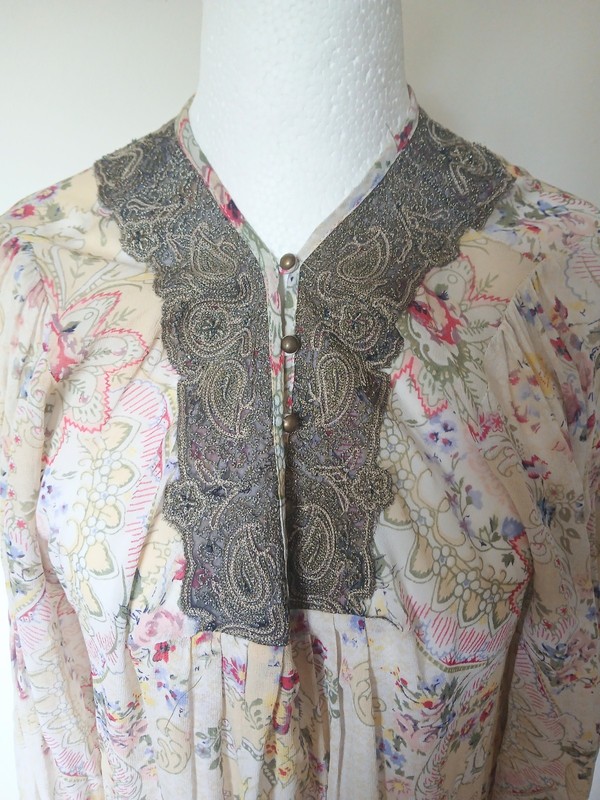 Monsoon long length sheer floral blouse brocade detail on neckline & cuffs 18 gallery