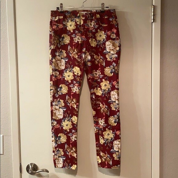 Sunny Girl Red Leggings Jeggings Yellow Flowers Size Large