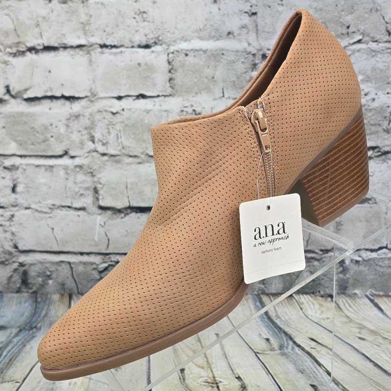 a.n.a Perforated Ankle Booties Women 10 Tan Block Heel Pointed Toe Memory Foam gallery