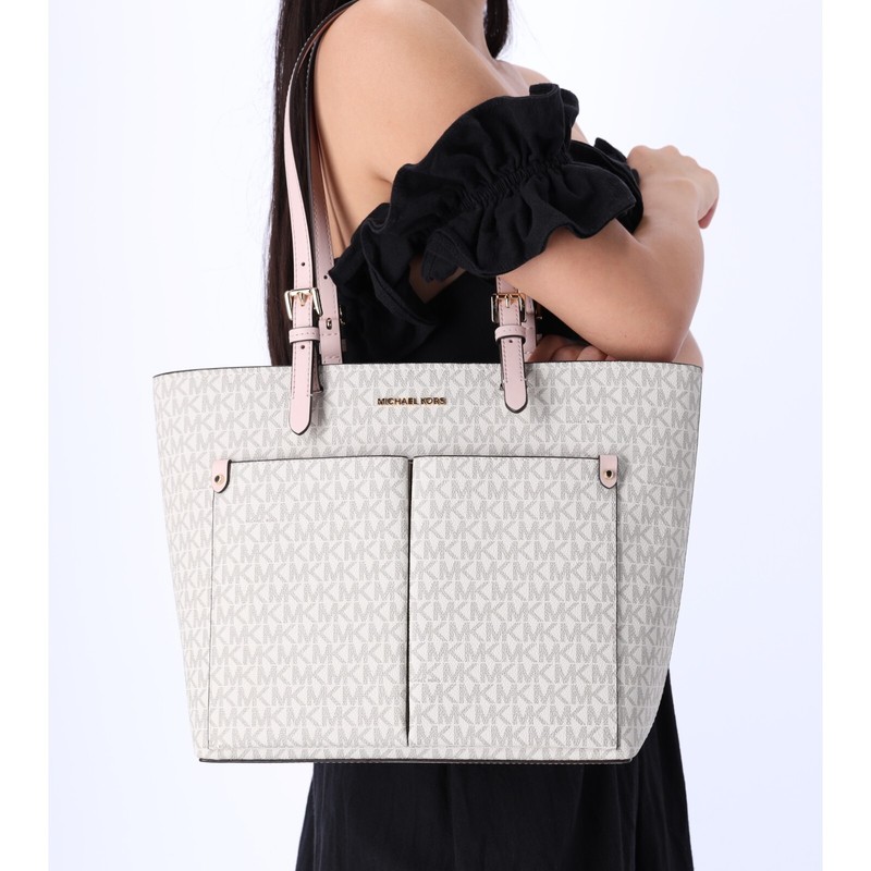 Michael Kors Jet Set Travel Medium Double Pocket Tote Vanilla MK Blush Pink gallery