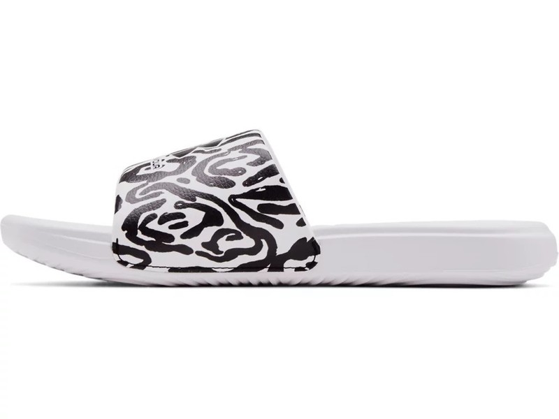 Under Armour 3024436 Women's UA Ansa Graphic Fix Slides, White/Black, Size 9 gallery