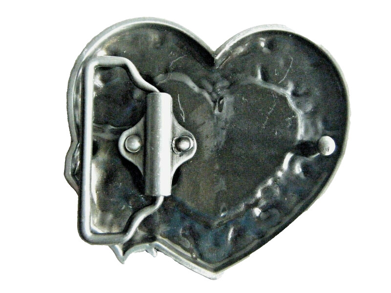 Heart And Roses Red And Pewter Tone Belt Buckle Fits Belt up to 1.75" New gallery