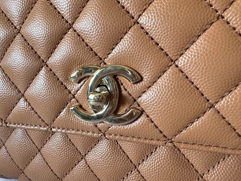 Chanel small flap bag with top handle caramel/cognac brown caviar leather gallery