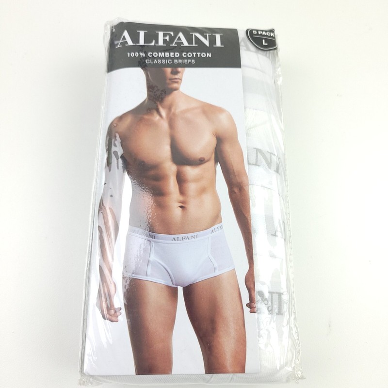 Alfani Large L Briefs 5-Pack Solid White – Tagless 100% Cotton Classic Mens NWT