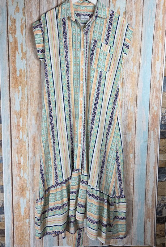 Carmina Vivenzio Striped Collared Button Front Shirt Dress Pocket w/belt. Size S
