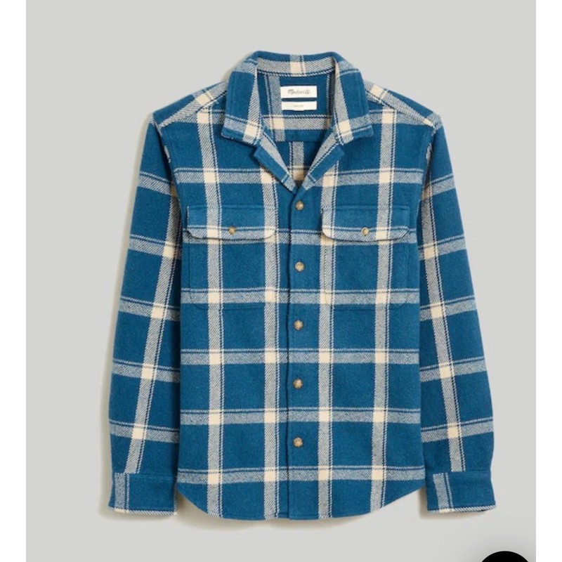 Madewell Italian Fabric Flannel Shirt Jacket Mens M Blue Plaid Easy Fit Shacket gallery
