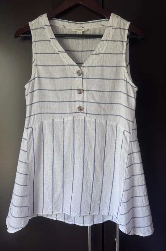 BEACHLUNCHLOUNGE Sleeveless White Linen Blend Tunic Tank Top Sz S/P Handkerchief