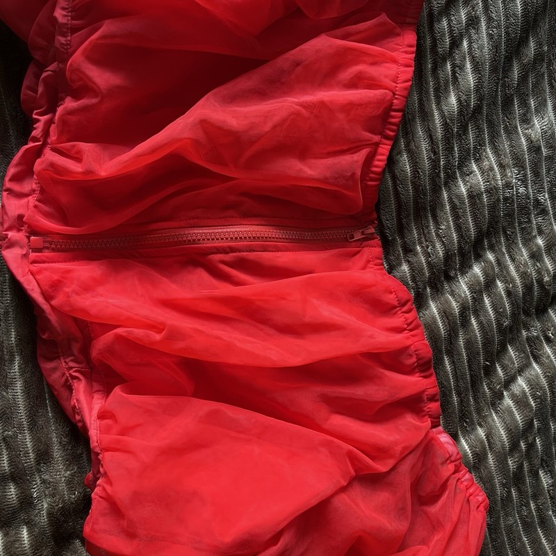 Red Sheer Chiffon Sweetheart Puff Long Sleeve Ruched Cropped Blouse Plus 3XL gallery