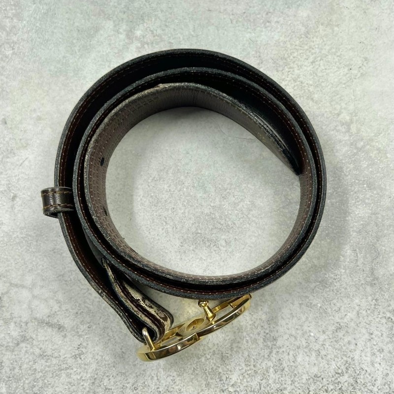 Gucci Interlocking G Gold Tone Buckle GG Canvas Leather Belt Size 75 30 L 89cm gallery