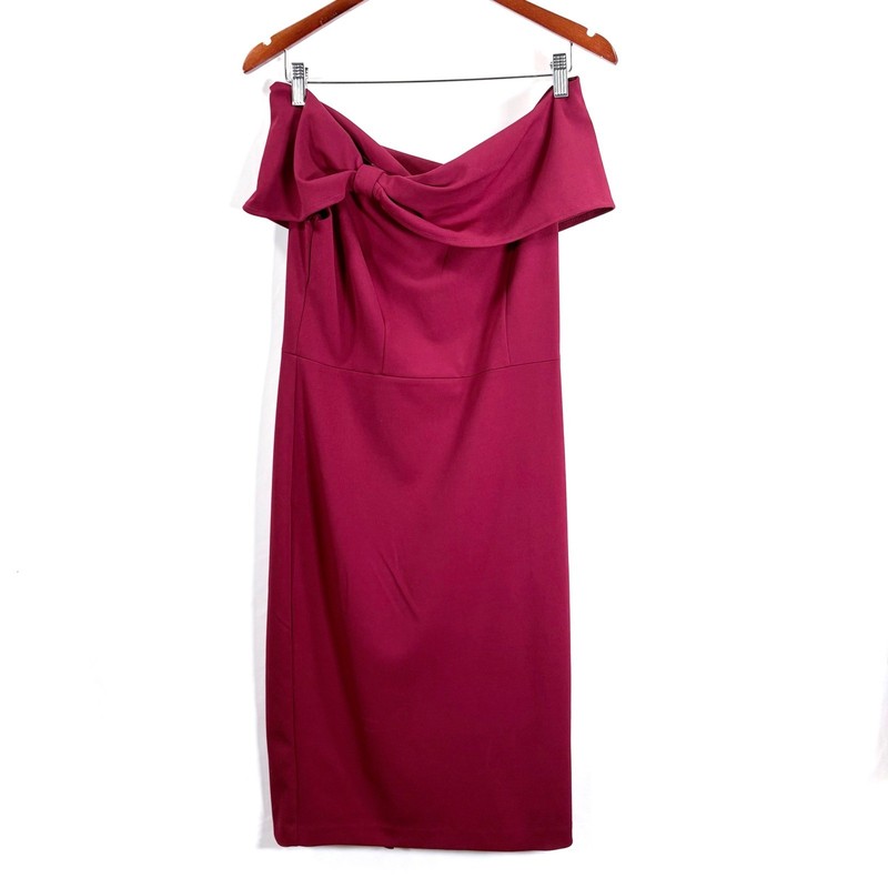 NWT ECI New York Red Off Shoulder Knot Front Sheath Dress Size 6