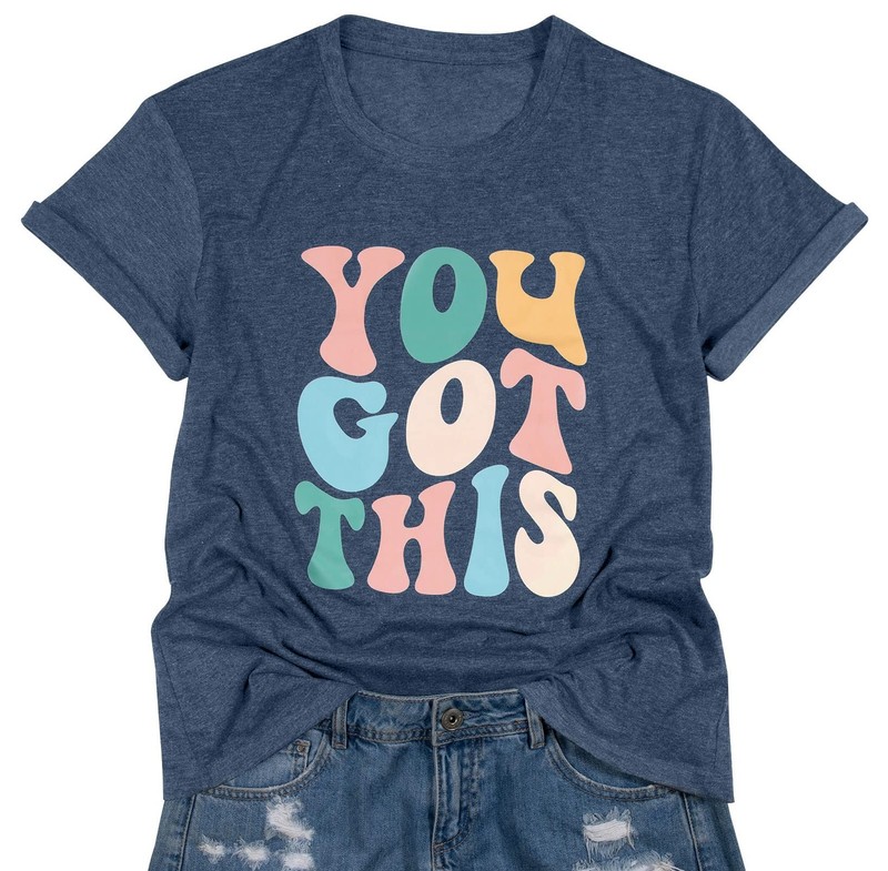 LOTUCY Women’s You Got This Testing Day Encouraging Blue Short Sleeve Shirt, XXL