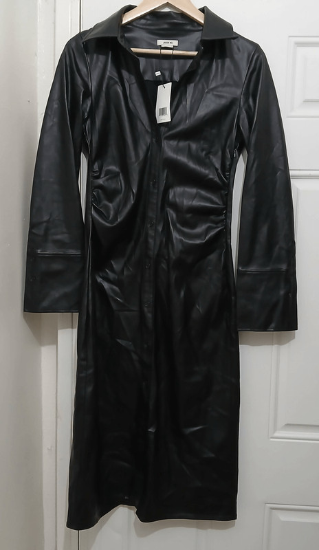 Jason wu womens small lamb leather long black dress button front gothic witchy