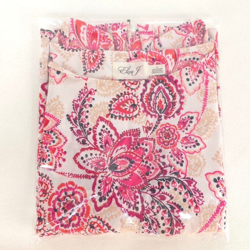 Eliza J Floral Border Print Dress Womens 8 Paisley Half Sleeve Boho Chic Preppy gallery